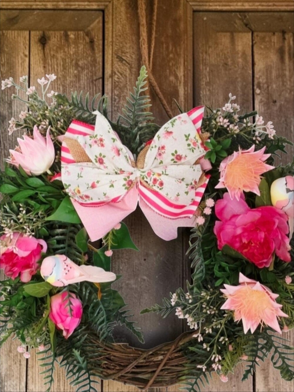 Pink Floral Wreath with Bow